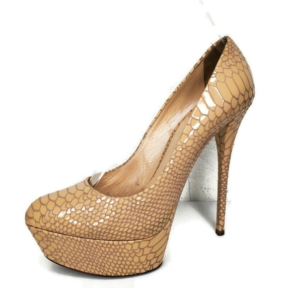 CASADEI Beige Snake Print Leather High Heel Platform Shoes  - Picture 1 of 12